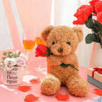 Peluches Orsetto di San Valentino Morbido con Rosa, Pupazzo Regalo