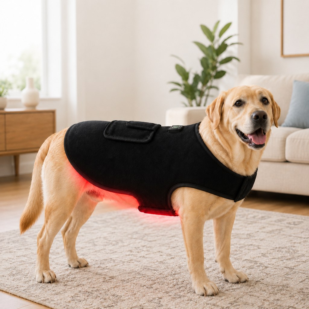 Pettorina a luce rossa per cani e gatti – 660nm + 850nm vicino infrarosso per comfort di schiena, anche, articolazioni e