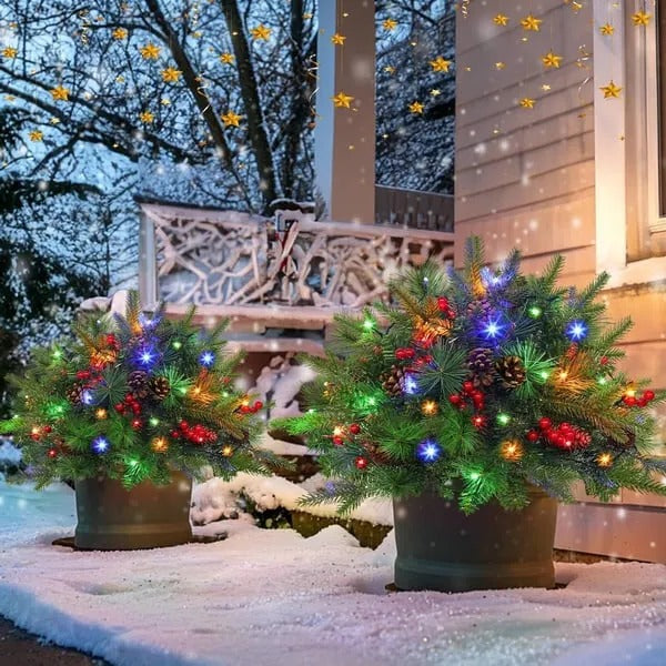 Riempitivo per urna di Natale preilluminato con luci a LED e pigne realistiche