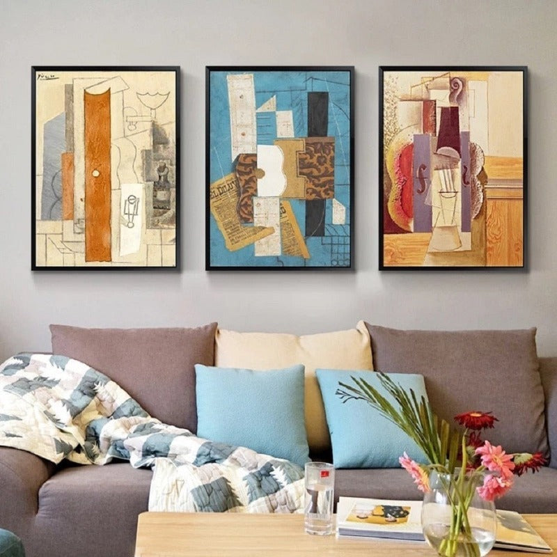 Pittura su tela con stampa a olio astratta vintage dell'Europa