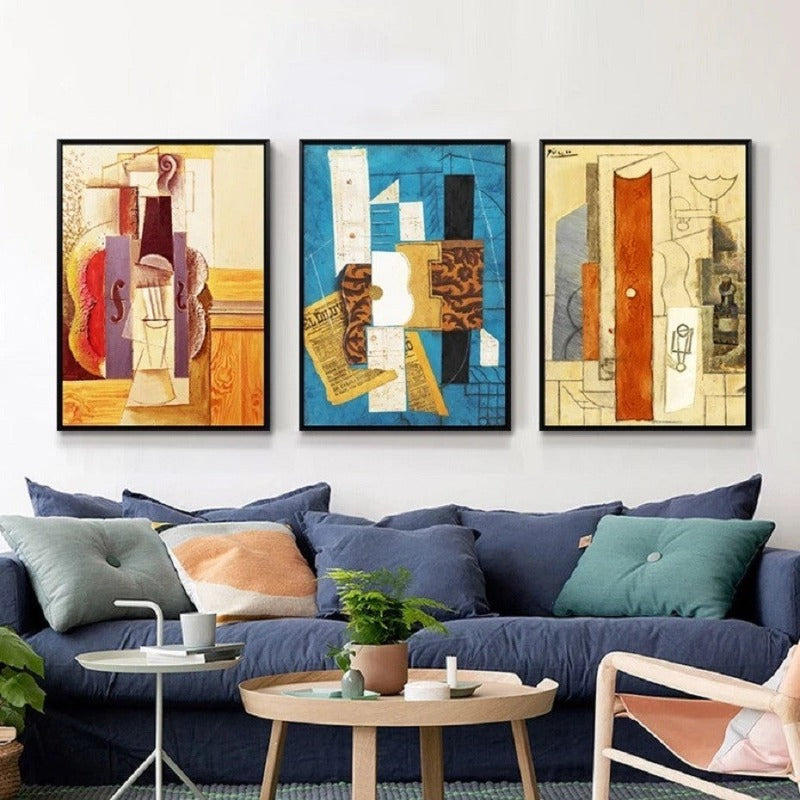 Pittura su tela con stampa a olio astratta vintage dell'Europa