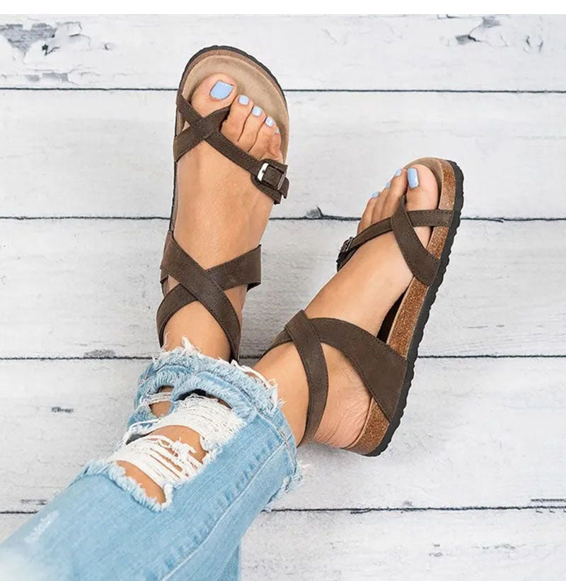 Platte Leren Sandalen Dames Zomerschoenen Comfortabel Teenslippers Pantofole casual