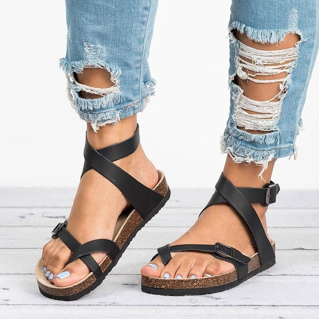 Platte Leren Sandalen Dames Zomerschoenen Comfortabel Teenslippers Pantofole casual