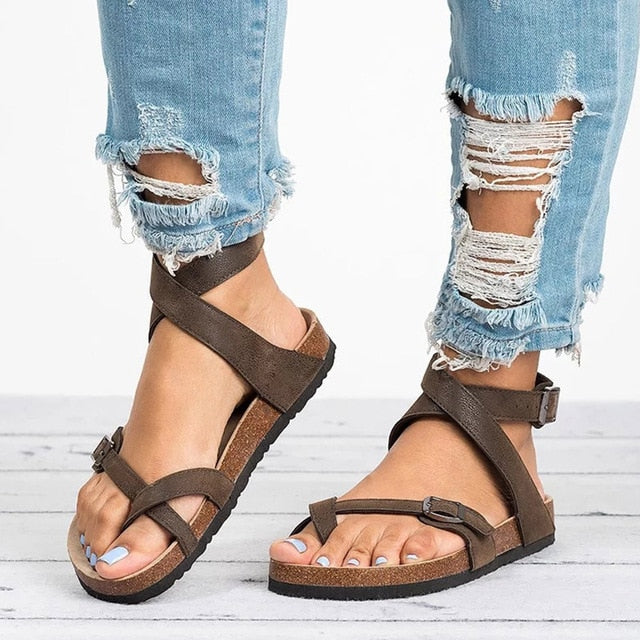 Platte Leren Sandalen Dames Zomerschoenen Comfortabel Teenslippers Pantofole casual