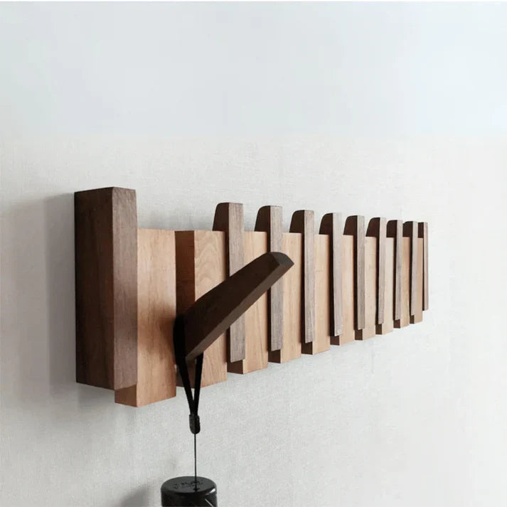 Appendiabiti da terra in legno con design a pianoforte in marrone per ingresso, soggiorno o camera da letto