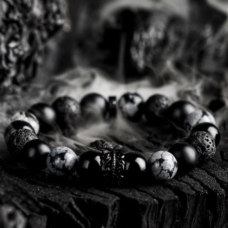 Ragnar - Bracciale Lord Black Warrior con perle di cristallo naturale