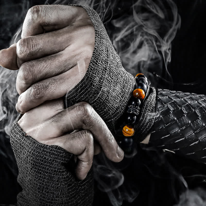 Ragnar - Bracciale Lord Black Warrior con perle di cristallo naturale