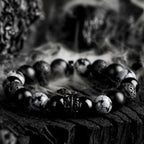 Ragnar - Bracciale Lord Black Warrior con perle di cristallo naturale
