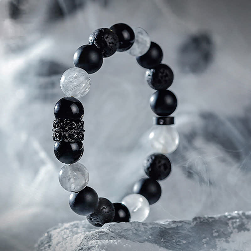 Ragnar - Bracciale Lord Black Warrior con perle di cristallo naturale