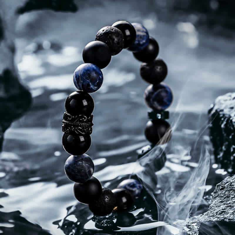 Ragnar - Bracciale Lord Black Warrior con perle di cristallo naturale