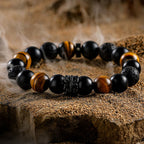 Ragnar - Bracciale Lord Black Warrior con perle di cristallo naturale