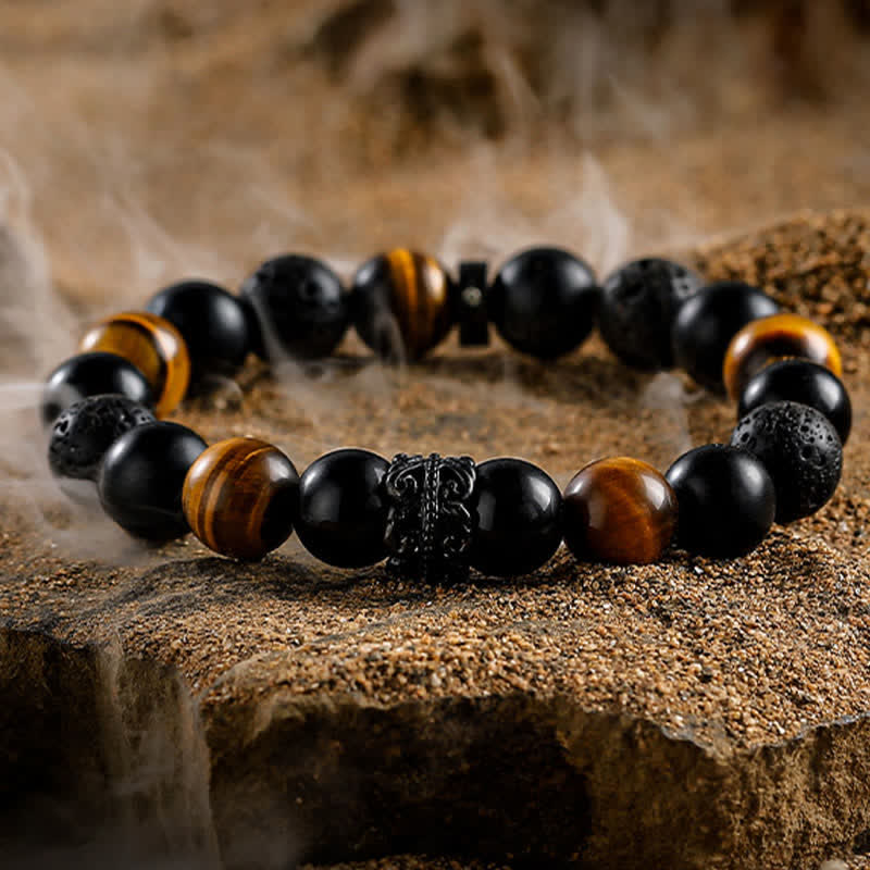 Ragnar - Bracciale Lord Black Warrior con perle di cristallo naturale
