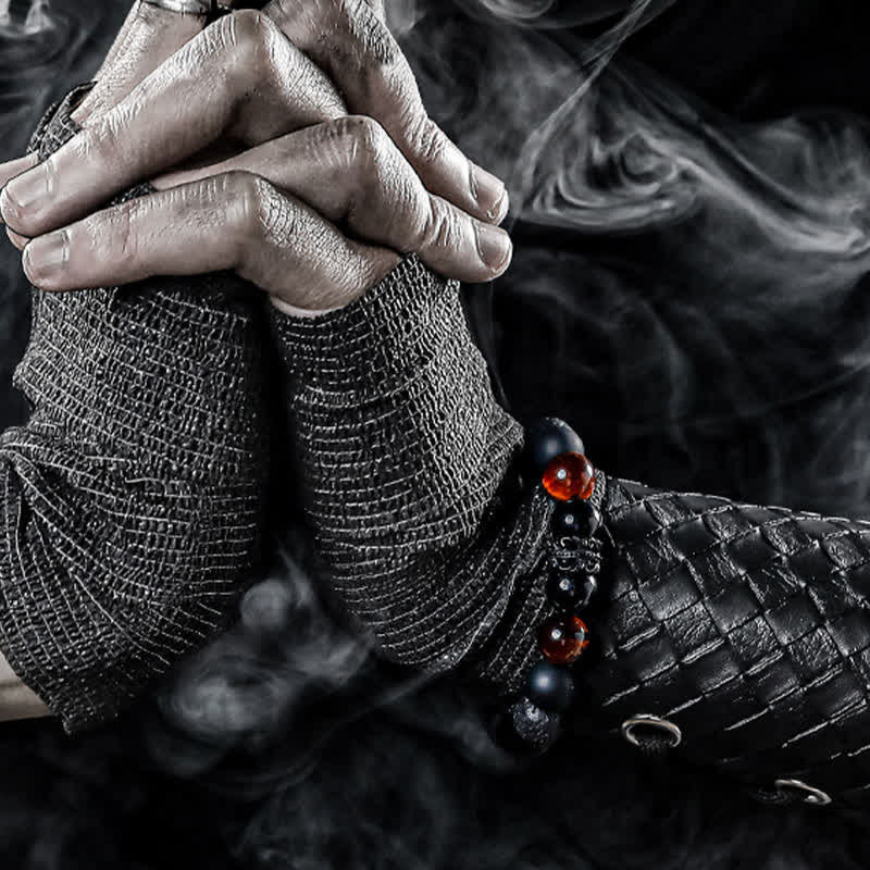 Ragnar - Bracciale Lord Black Warrior con perle di cristallo naturale