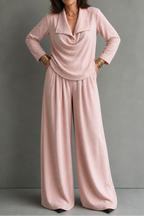 Set con top e pantaloni drappeggiati in maglia a coste