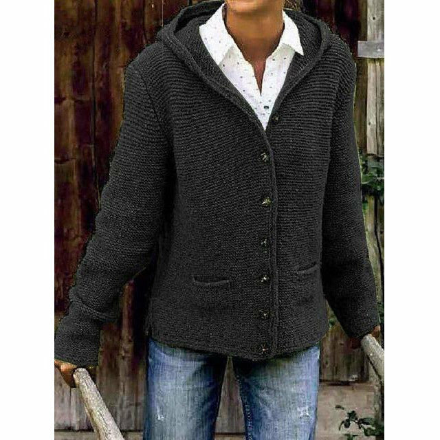 Morbido cappotto in maglia con cappuccio da donna - Misto cotone, per l'autunno