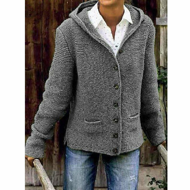 Morbido cappotto in maglia con cappuccio da donna - Misto cotone, per l'autunno