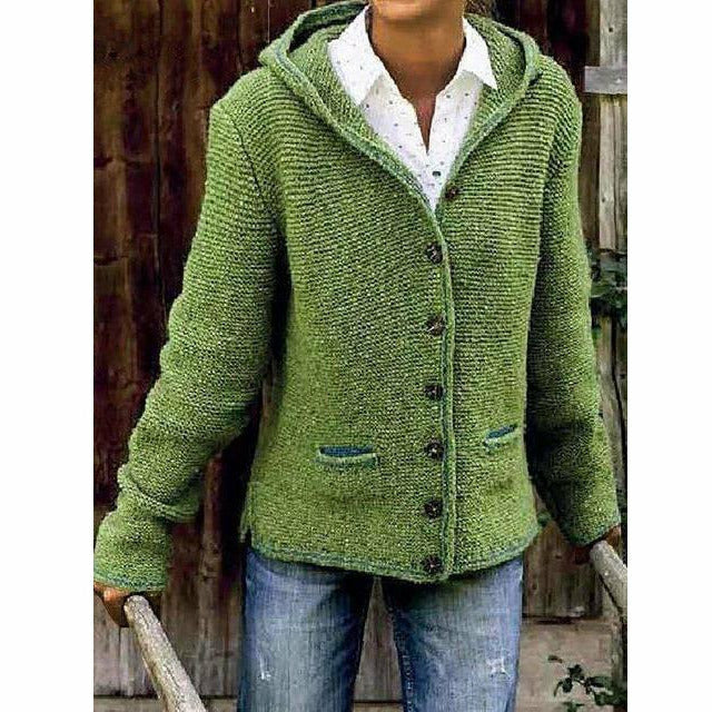 Morbido cappotto in maglia con cappuccio da donna - Misto cotone, per l'autunno