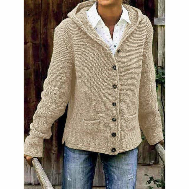 Morbido cappotto in maglia con cappuccio da donna - Misto cotone, per l'autunno