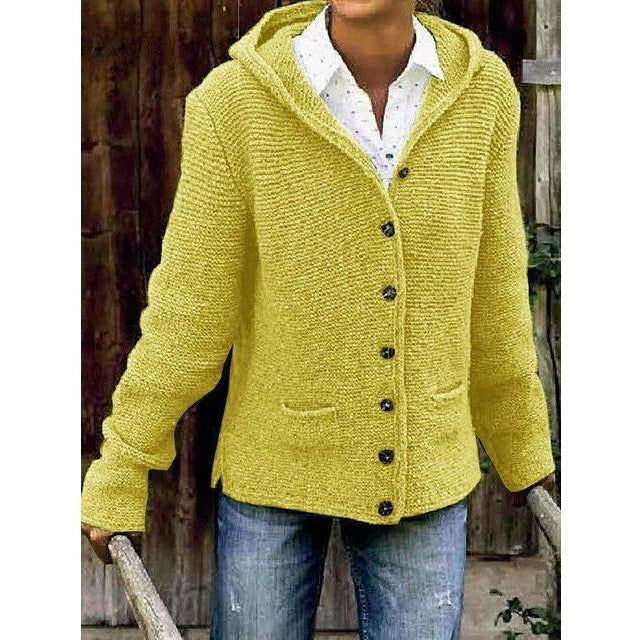 Morbido cappotto in maglia con cappuccio da donna - Misto cotone, per l'autunno