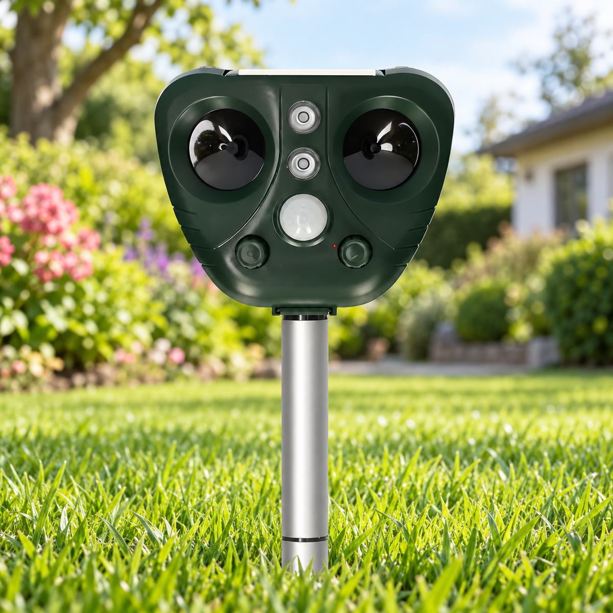 Scacciauccelli ad ultrasuoni solare per esterni, giardino, cortile, controllo dei parassiti