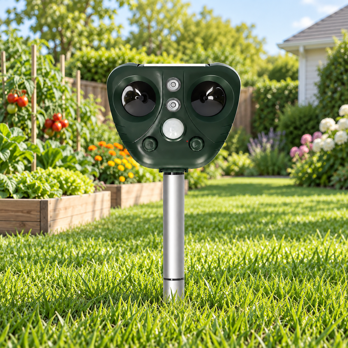 Scacciauccelli ad ultrasuoni solare per esterni, giardino, cortile, controllo dei parassiti