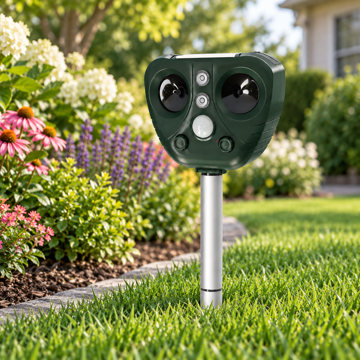 Scacciauccelli ad ultrasuoni solare per esterni, giardino, cortile, controllo dei parassiti