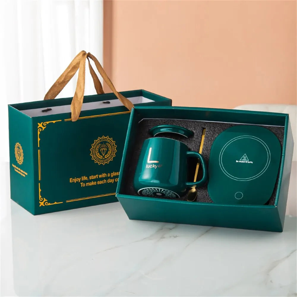 Scaldavivande intelligente per tazza in ceramica, sottobicchiere riscaldante termostatico elettrico per caffè, set tazza