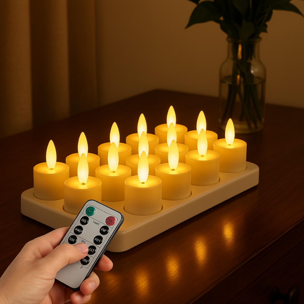 Set Candele LED Senza Fiamma con Telecomando, Timer e Ricarica USB