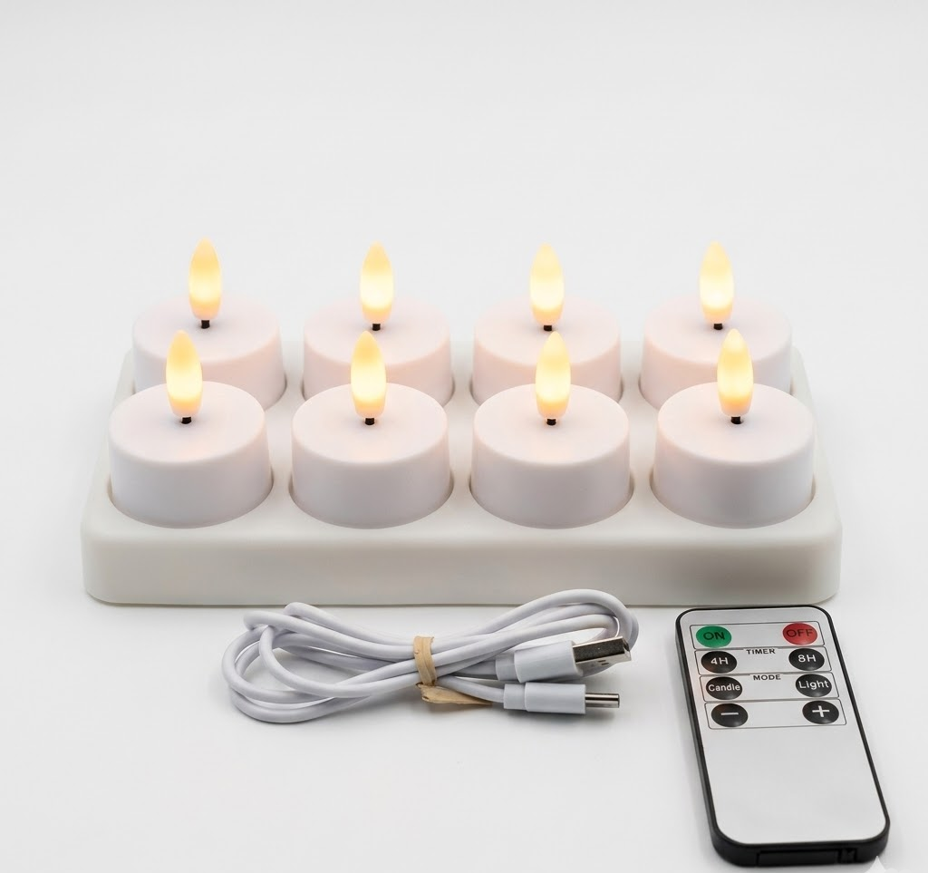 Set Candele LED Senza Fiamma con Telecomando, Timer e Ricarica USB