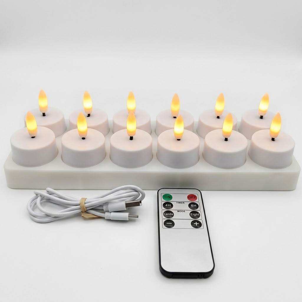 Set Candele LED Senza Fiamma con Telecomando, Timer e Ricarica USB