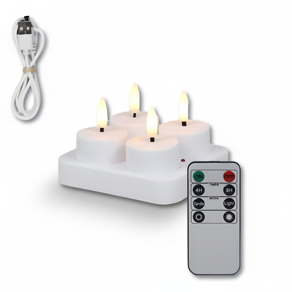 Set Candele LED Senza Fiamma con Telecomando, Timer e Ricarica USB