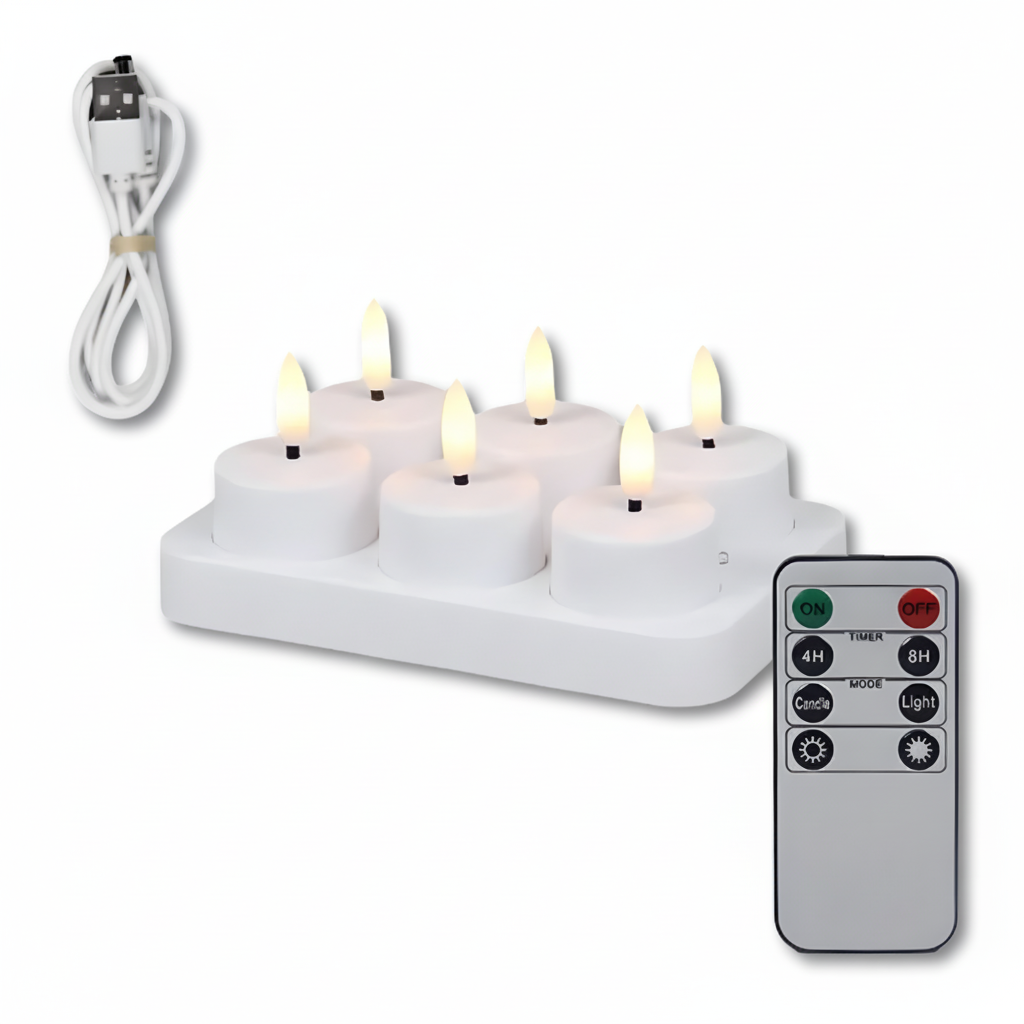 Set Candele LED Senza Fiamma con Telecomando, Timer e Ricarica USB