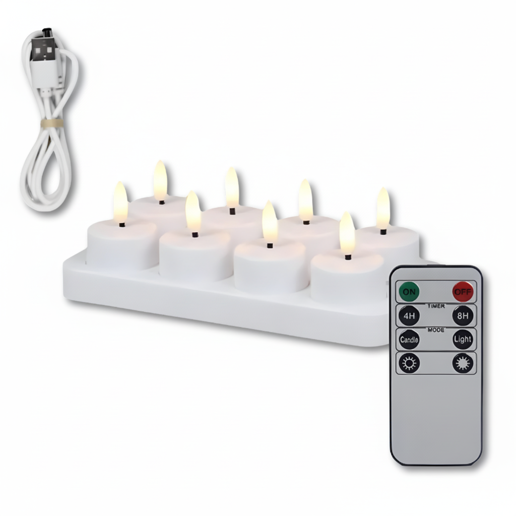 Set Candele LED Senza Fiamma con Telecomando, Timer e Ricarica USB