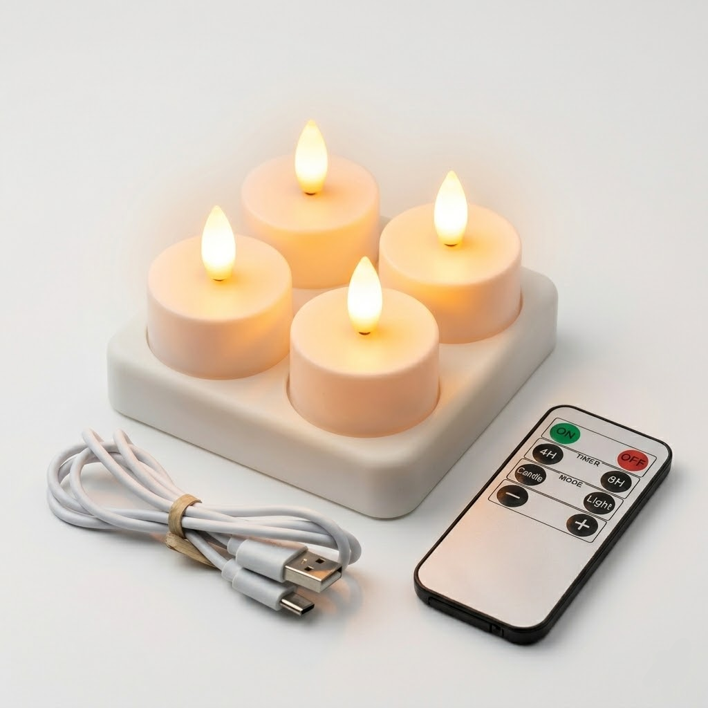 Set Candele LED Senza Fiamma con Telecomando, Timer e Ricarica USB