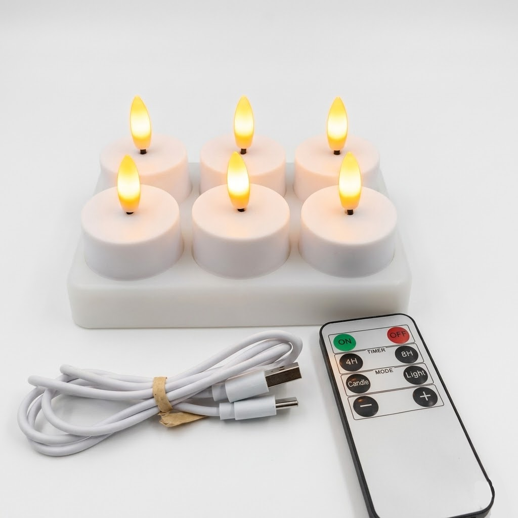 Set Candele LED Senza Fiamma con Telecomando, Timer e Ricarica USB