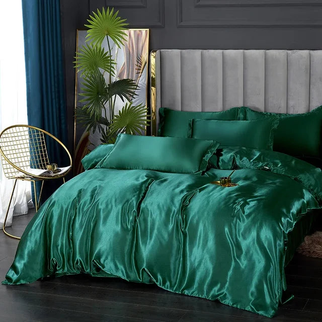 Set di biancheria da letto in raso di seta di lusso - SilkElegance