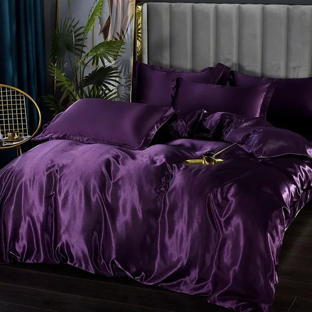 Set di biancheria da letto in raso di seta di lusso - SilkElegance
