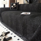 Coperta per divano con motivo a spina di pesce e bordi sfrangiati decorativi