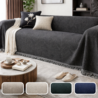 Coperta per divano con motivo a spina di pesce e bordi sfrangiati decorativi