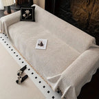 Coperta per divano con motivo a spina di pesce e bordi sfrangiati decorativi