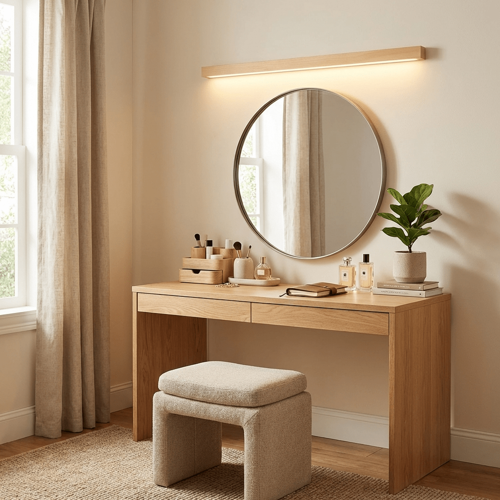 Applique lineare in legno con luce sottile