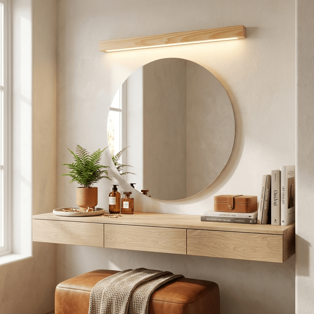 Applique lineare in legno con luce sottile