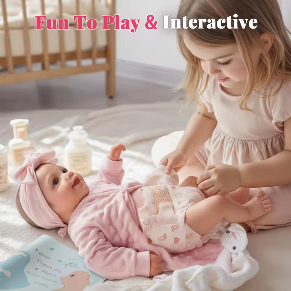 Bambola reborn da 43 cm – realistica in vinile morbido, posizionabile, neonato sorridente con accessori