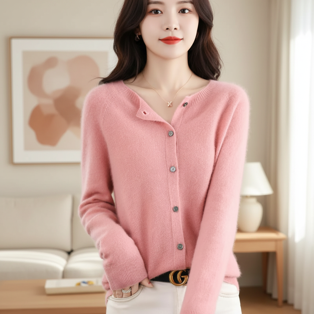 Cardigan da donna in maglia con bottoni — maglione a maniche lunghe con apertura frontale