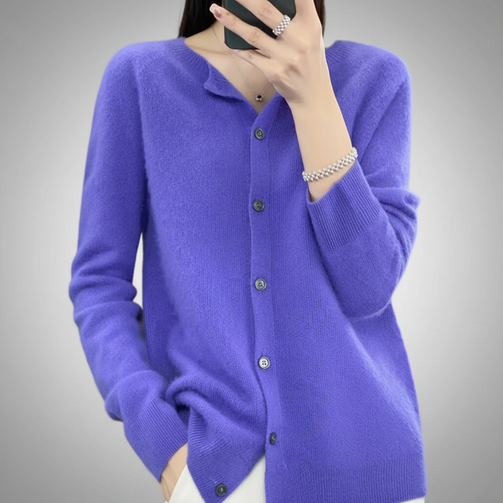 Cardigan da donna in maglia con bottoni — maglione a maniche lunghe con apertura frontale