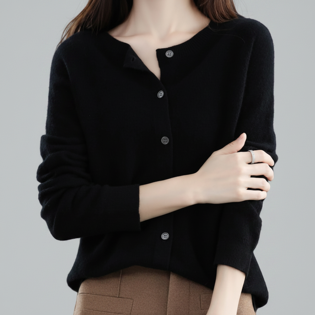 Cardigan da donna in maglia con bottoni — maglione a maniche lunghe con apertura frontale