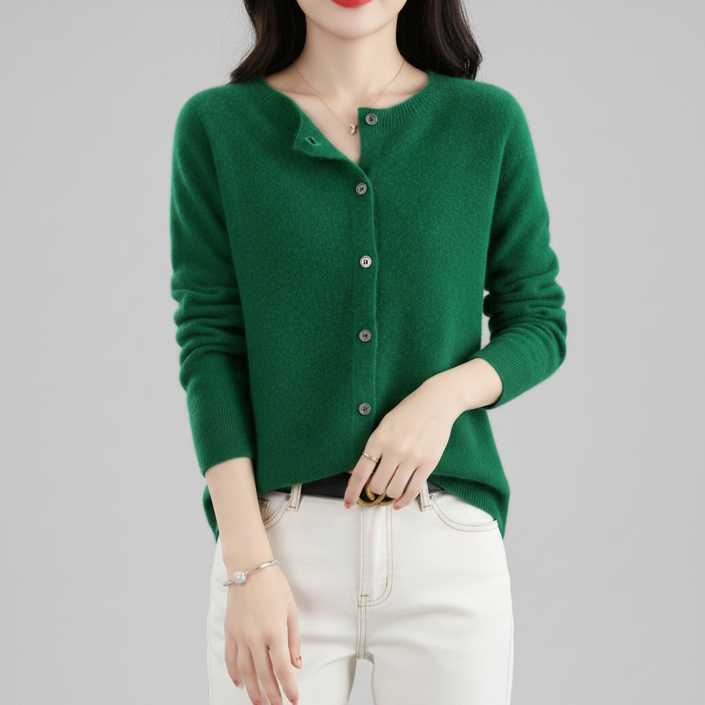 Cardigan da donna in maglia con bottoni — maglione a maniche lunghe con apertura frontale