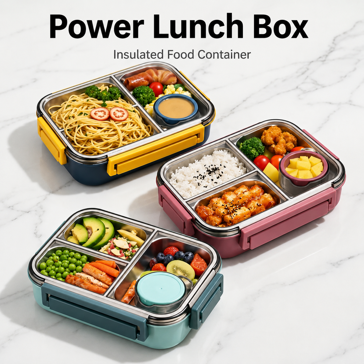 Contenitore termico per alimenti | Scomparti multipli in acciaio inox | Chiusura a clic anti-perdita | Warmpack