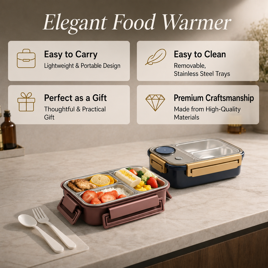 Contenitore termico per alimenti | Scomparti multipli in acciaio inox | Chiusura a clic anti-perdita | Warmpack