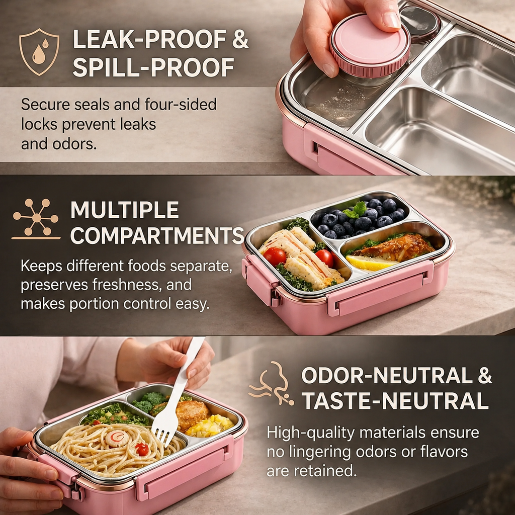 Contenitore termico per alimenti | Scomparti multipli in acciaio inox | Chiusura a clic anti-perdita | Warmpack